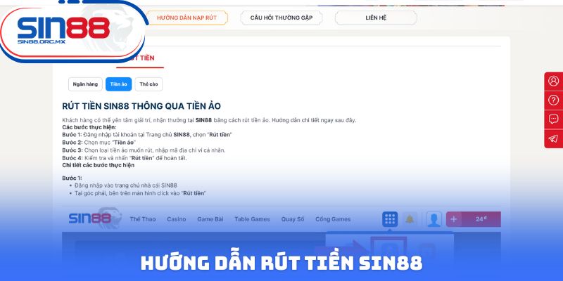 Hướng dẫn rút tiền Sin88