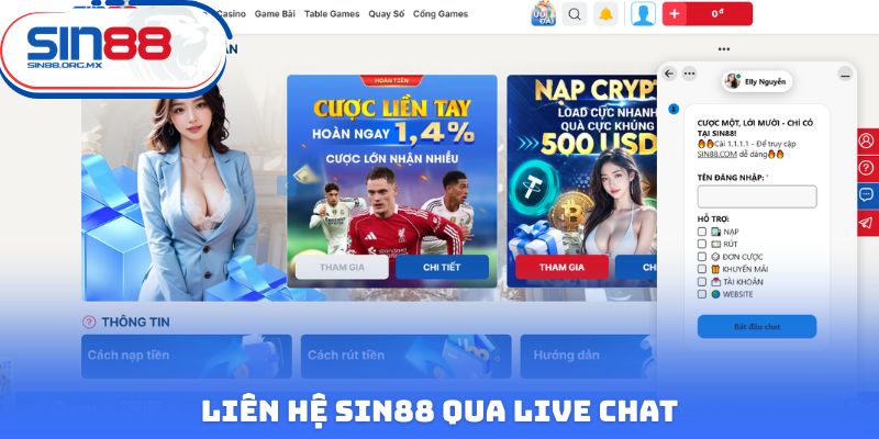 Liên hệ Sin88 qua live chat