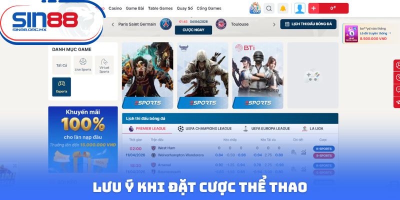 Lưu ý khi đặt cược thể thao