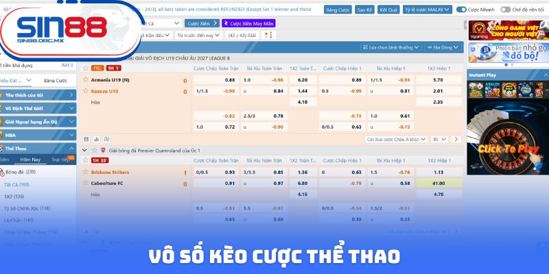 Vô số kèo cược thể thao
